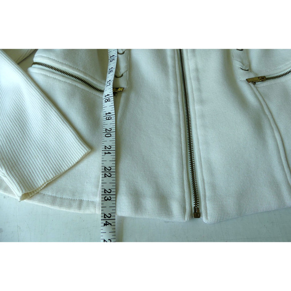 Caché Women's Ivory Gold Zip Jacket XL Stretch Country Club Classy Cotton Y2K - Picture 4 of 11